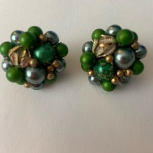Vintage green and turquoise clip on earrings mid century made in Japan